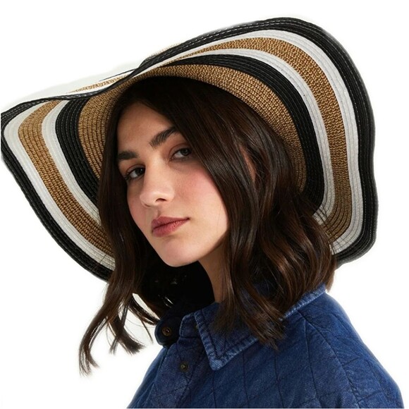 LC Wakiki Woven Straw Hat, Natural White Black Hold Metallic Stripes, Wide Brim - Picture 5 of 6